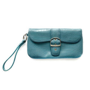 Blue Faux Crocodile Wristlet